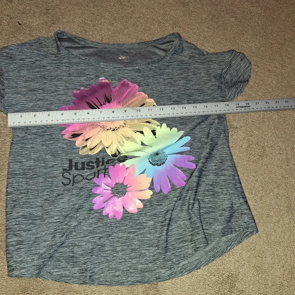 Justice Gray and Pink Floral Short Sleeve Tee/ Kids Large